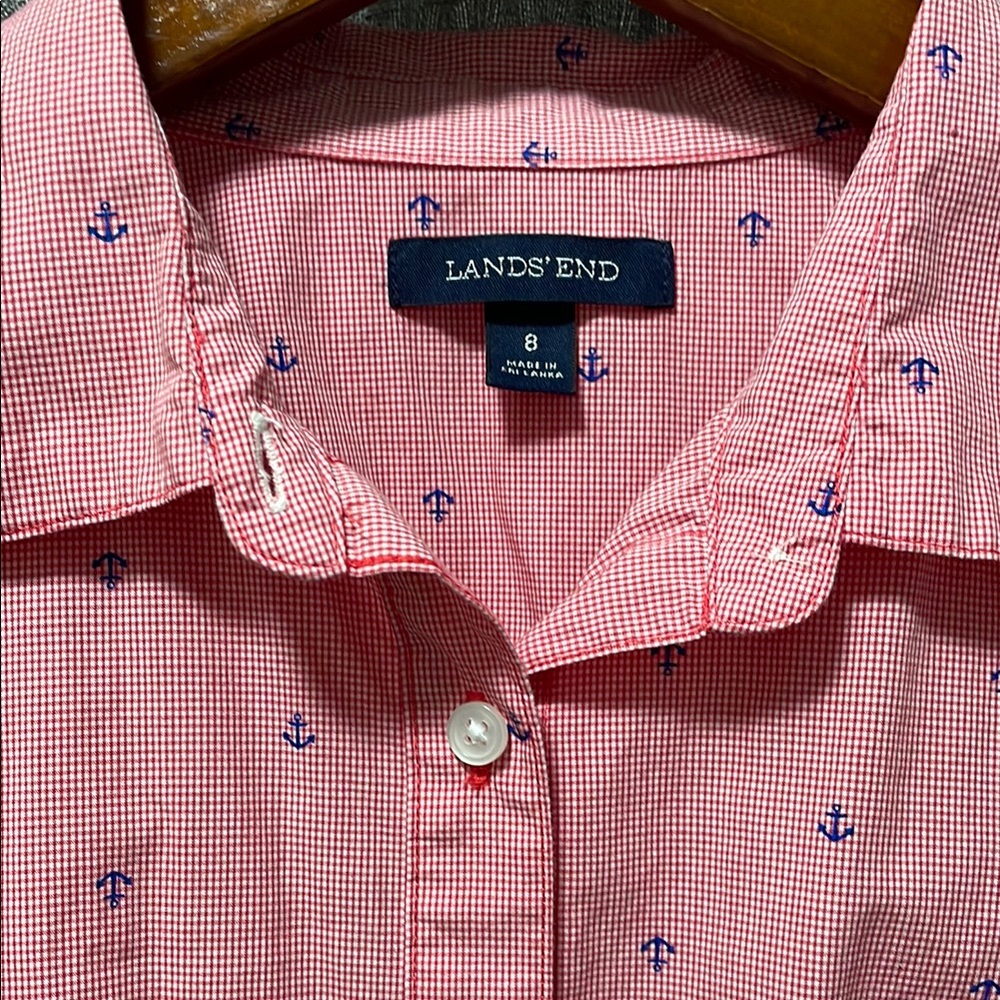 NWOT Lands' End Red Checkered Shirt with Anchor Design